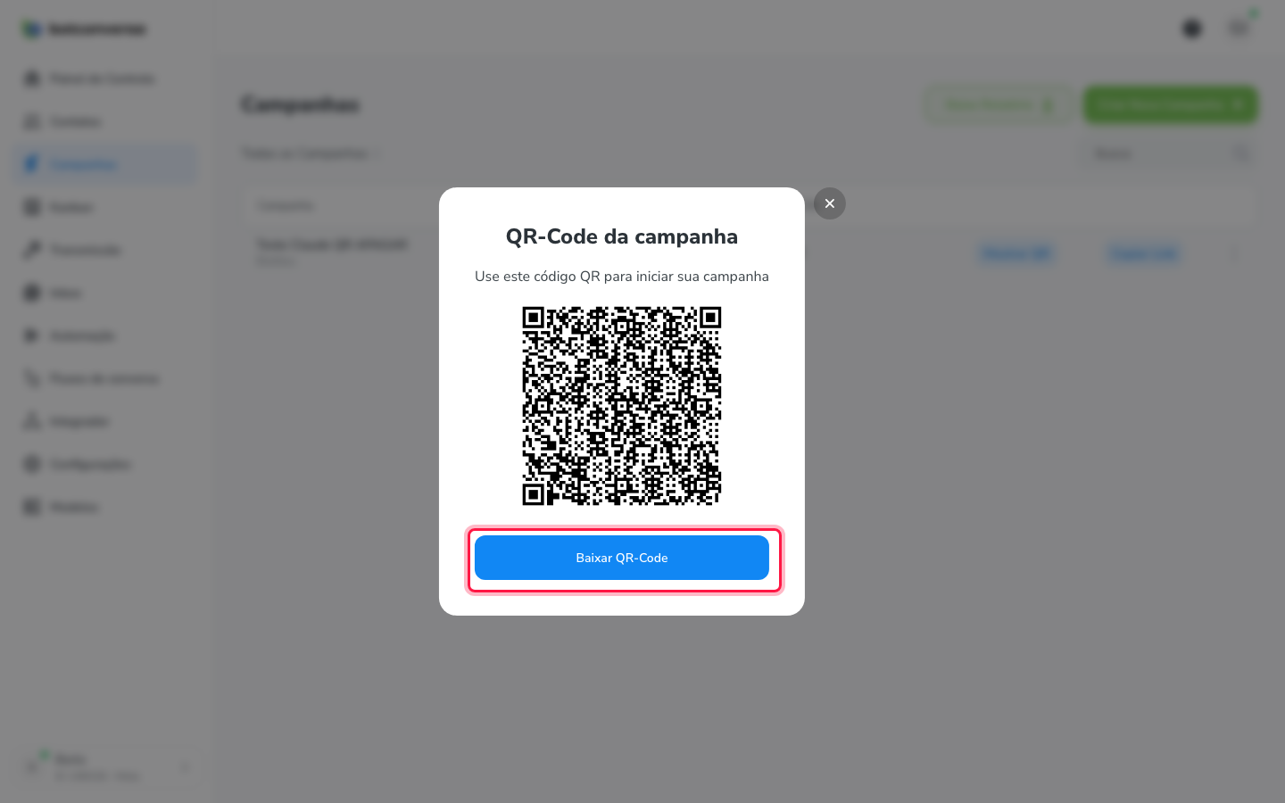 Janela do QR Code com a imagem e o botão Baixar QR-Code