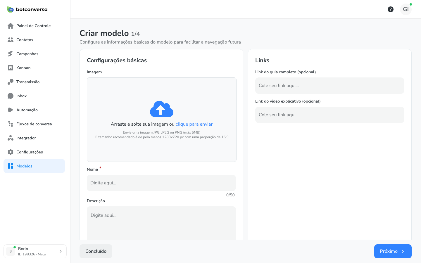 Rodapé do assistente com os botões Próximo e Concluído